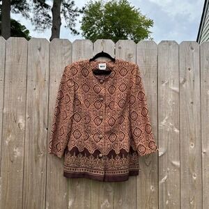 Leslie day brown boho king‎ sleeve vintage top size 16